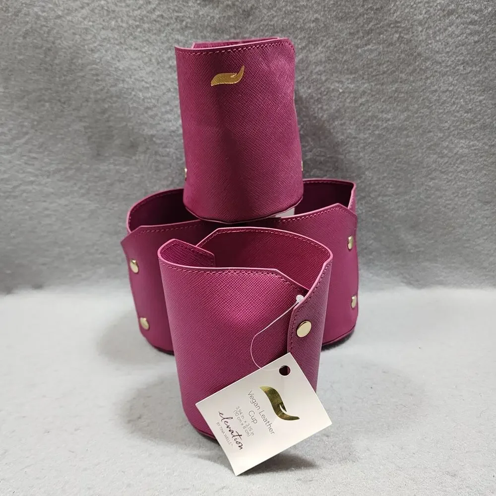 Elevation Vegan Leather Cup Holders x4 Magenta Fold Tone Hardware By Tina Wells